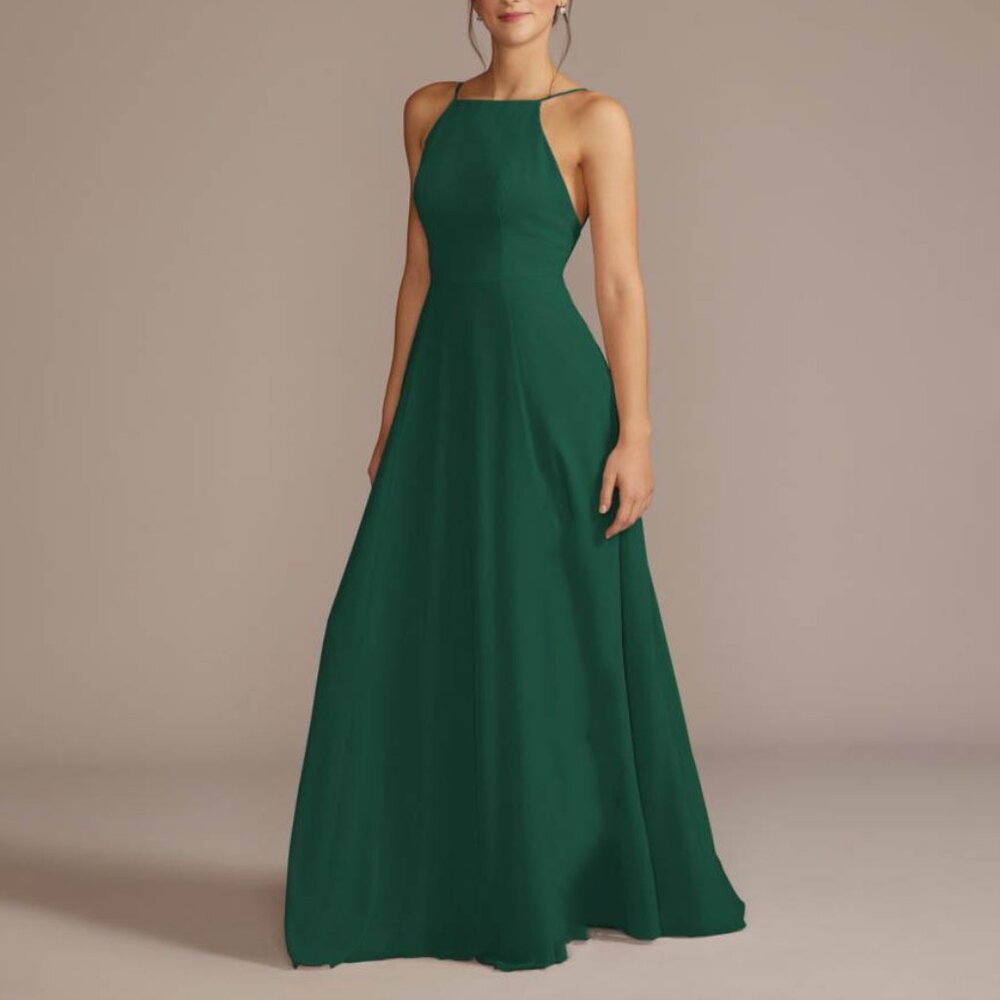 Dear Cleo Emerald Green Chiffon Halter Neck Floor Length Gown
